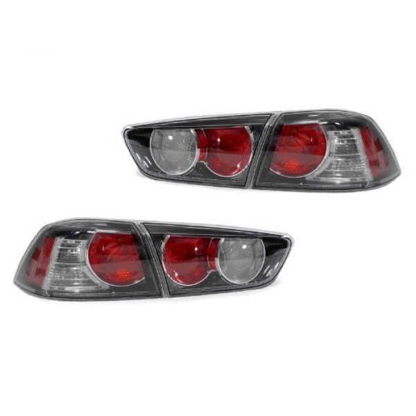DEPO 2008-2014 Mitsubishi Lancer EVO X 10 JDM Style Red/Black/Clear Rear Tail Lights Set