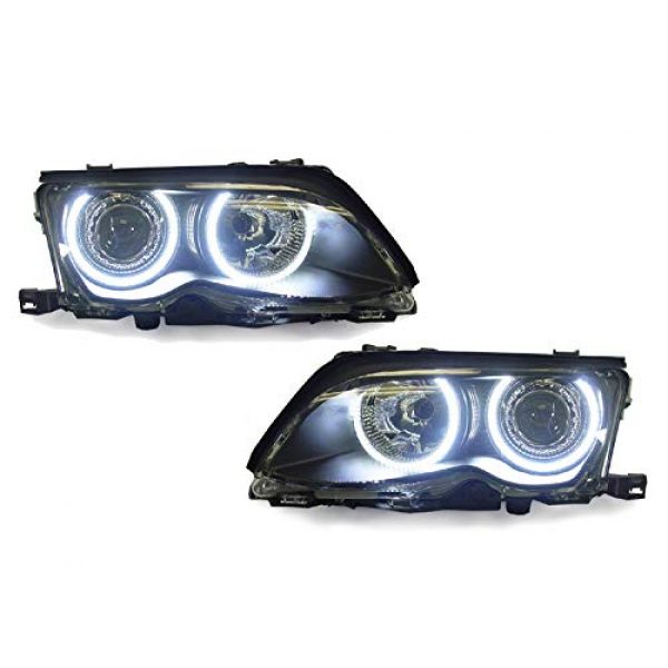 DEPO Headlight Fit for 2002-2005 BMW E46 3 Series 4D / 5D BMW E46 3 Series 4D / 5D (PnP-444-1136PXNDAM2 + AE-LED-KV02-P46-W + WR-ADA-HALO)